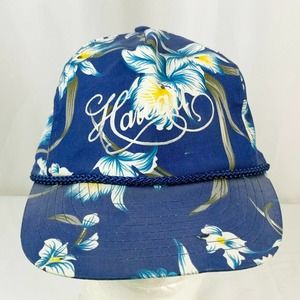 Vintage Floral Tropical Snapback Rope Hat Cap Hawaii Trucker Summer Blue Orchid